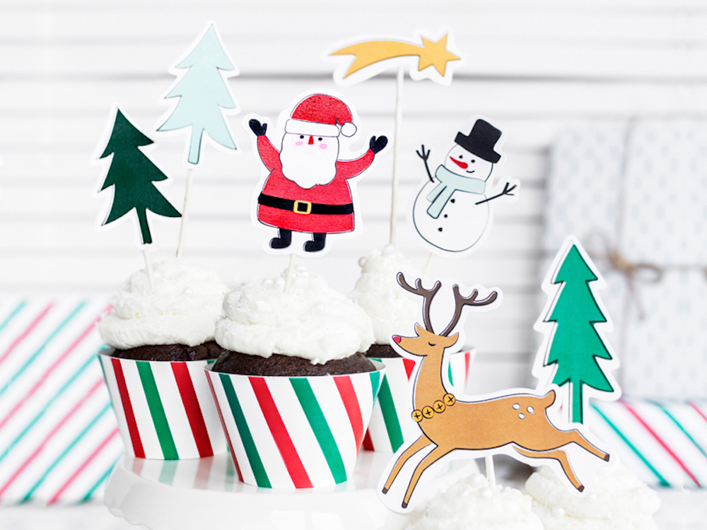 Cupcake-Manschetten, Merry Xmas weiß/rot/grün, 6 Stück
