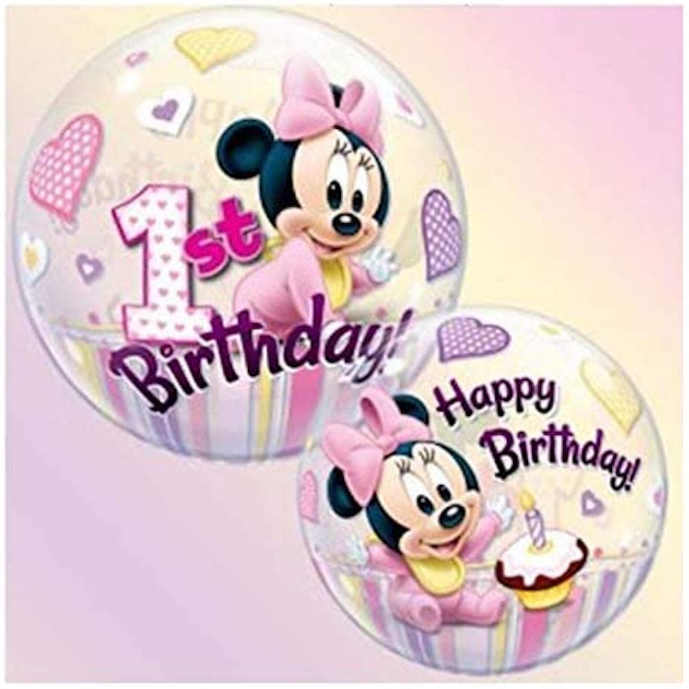 Bubble "Minnie Mouse", 1st Birthday  transparent, 22"/56cm
