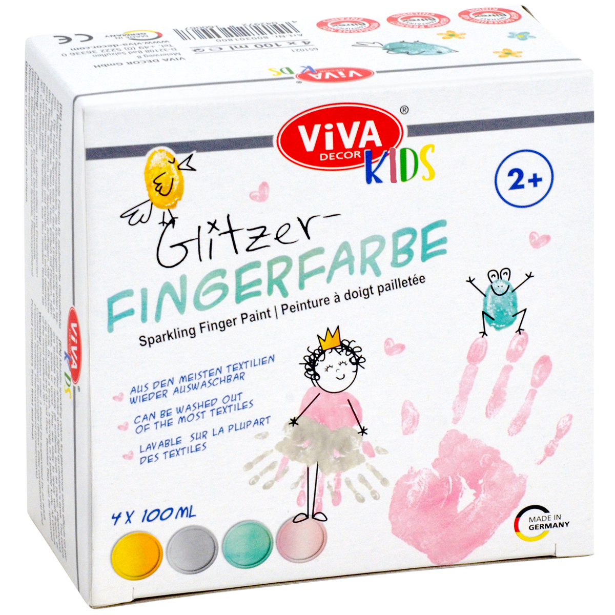 Viva Kids Glitzer Fingerfarbe, 4-teilig, 4 x 100ml