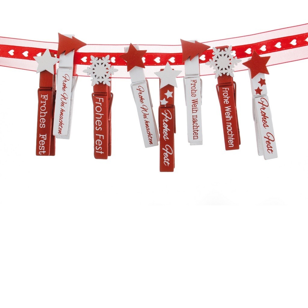 Weihnachts-Dekoklammern, rot/weiß, 7,5x1cm, 8 Stück