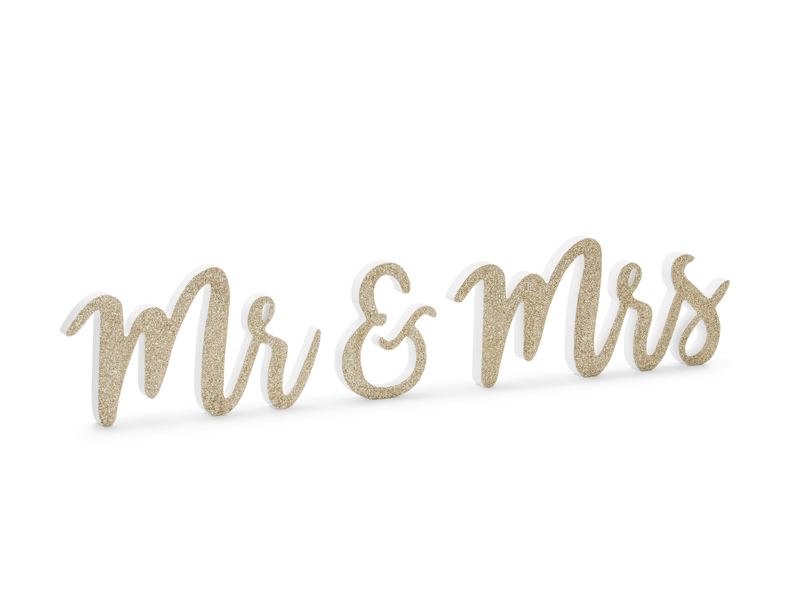 Holzdekoration - Mr & Mrs Gold glitzer, 50x10cm
