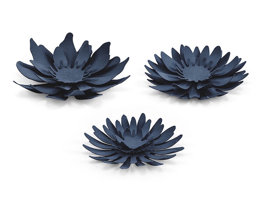 Papierdeko Blumen, 3 Stück, Marineblau, 
