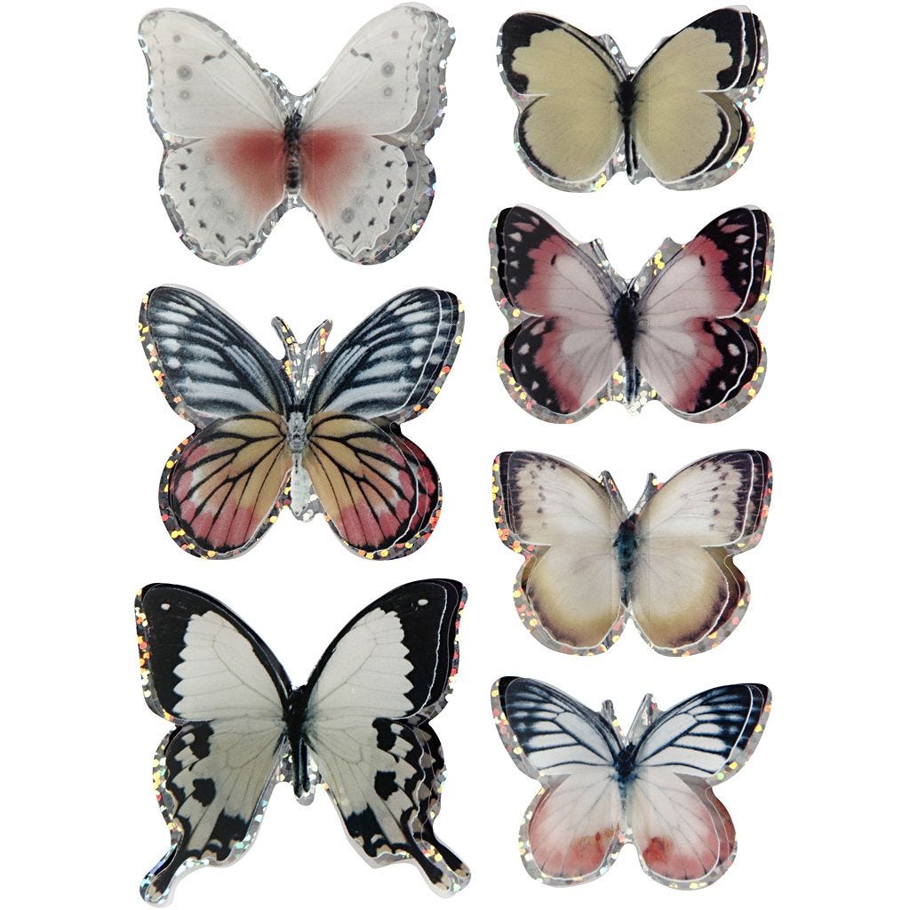 3D Sticker Schmetterlinge, 20-35mm, gelb/orange, 7 Stk.