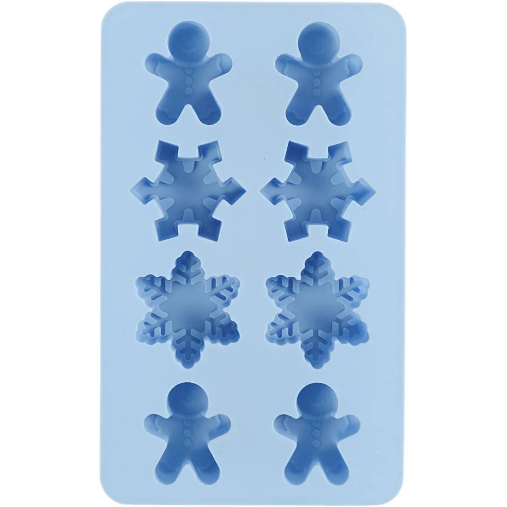 Silikonform, Eiskristalle und Lebkuchenmann, H 2,5 cm, L 24 cm, B 14 cm, Lochgröße 30x45 mm, 12,5 ml, 1 Stk 