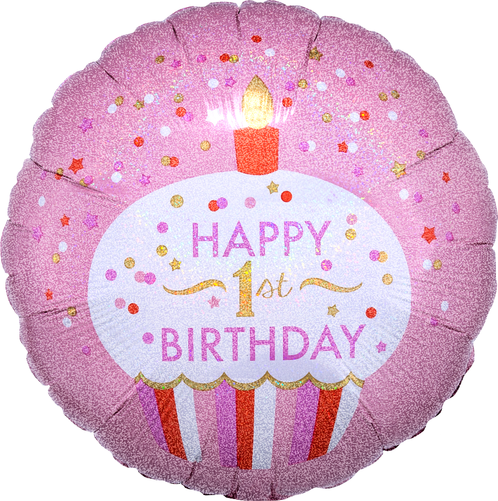 Folienballon Herz - Zahl 1 Birthday Cupcake Girl - 43cm