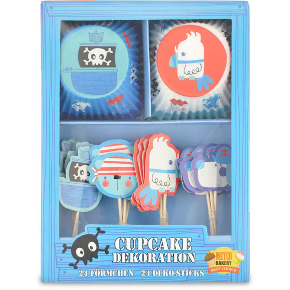 Cupcake Muffins Dekorations Set Pirat, 48 teilig, blau
