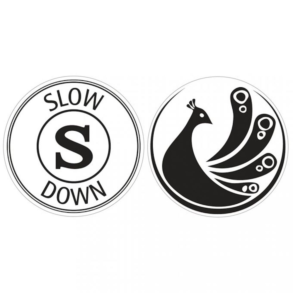 Label slow down, Pfau, 30mm ø, SB-Btl 2 Stck.