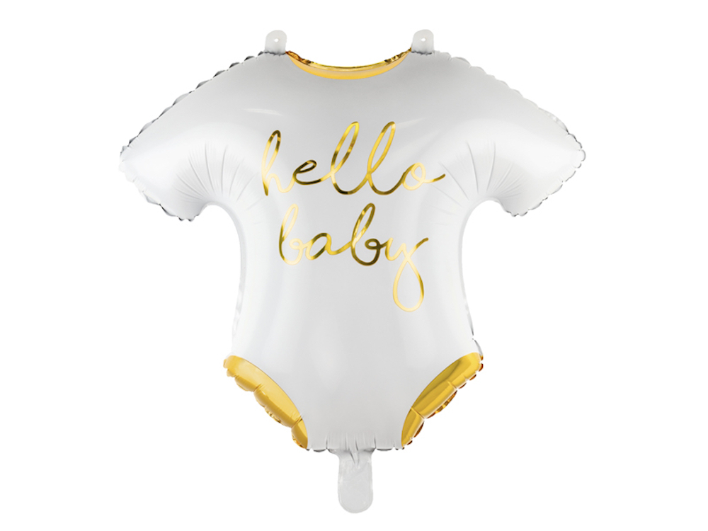 Folienballon - Hello Baby Strampler - weiß/gold - 51cm