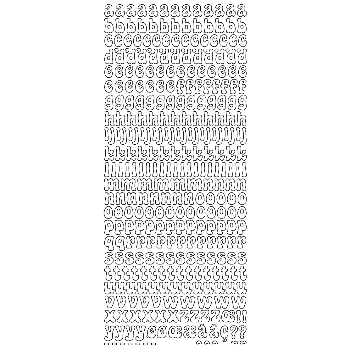 Konturensticker Sticker, Kleinbuchstaben, 10x23cm, 1 Bogen
