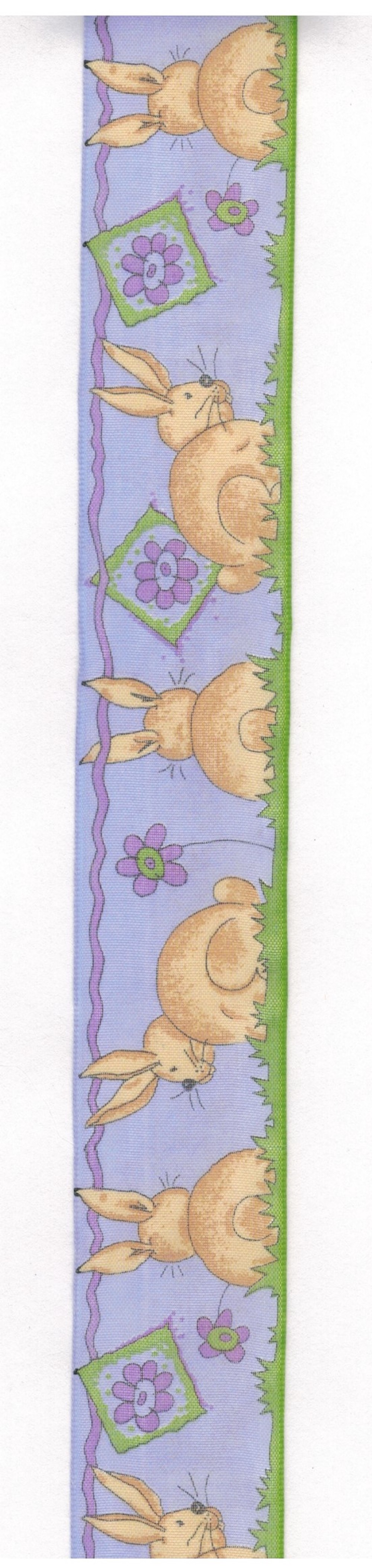 Geschenkband mit Drahtkante, 4 cm breit, braune Hasen auf lila Grund