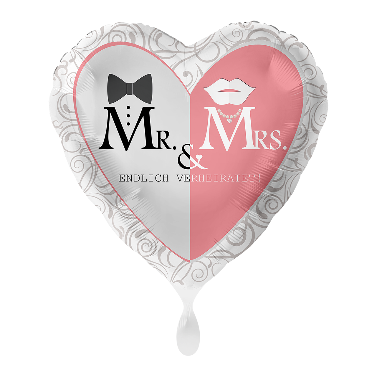 Folienballon Herz - Mr. & Mrs. Endlich Verheiratet - rosa/silber - 43cm