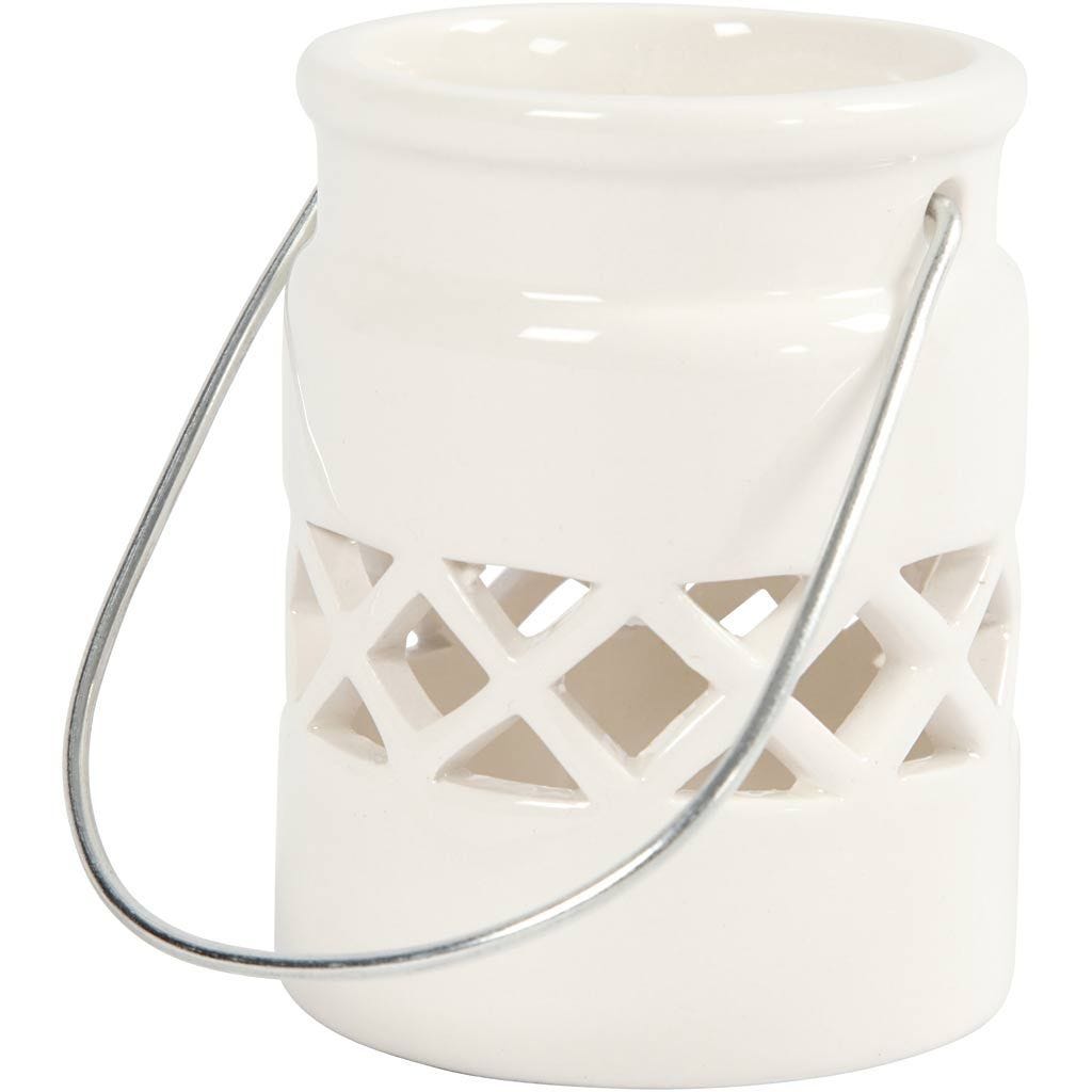 Kerzenbehälter/Laterne, H: 8 cm, D: 6,2 cm, Weiß, 1 Stck.