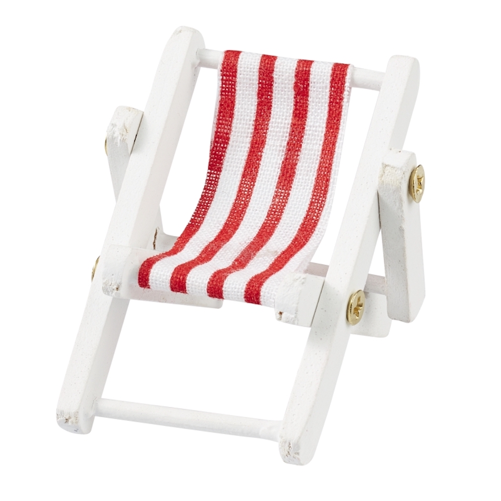 Miniliegestuhl, 5 x 3,5 cm, rot/weiß, Holzgestell weiß 