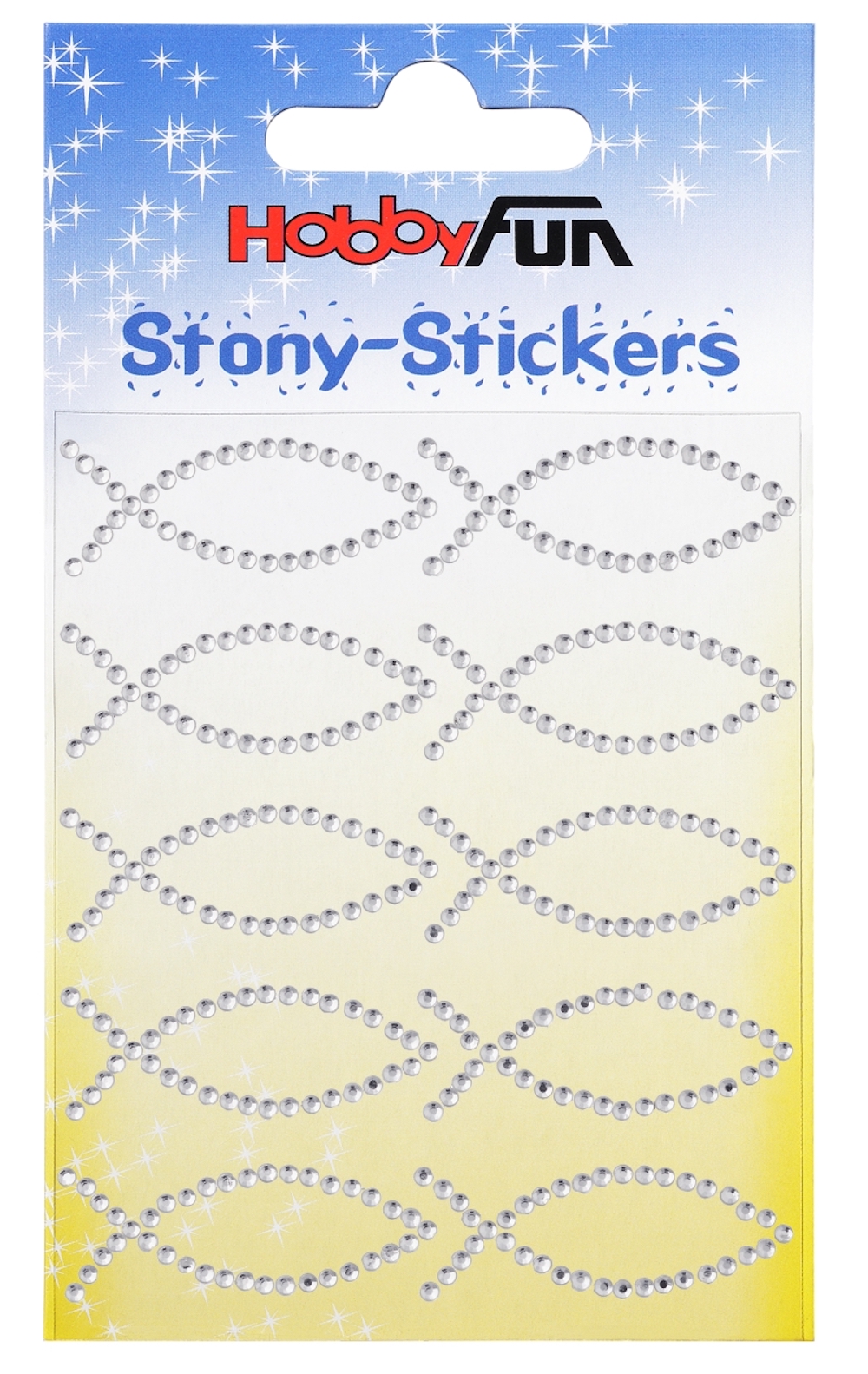 Stony Stickers, Fische Glitzersteine silber, 40x15mm, 10 Stück