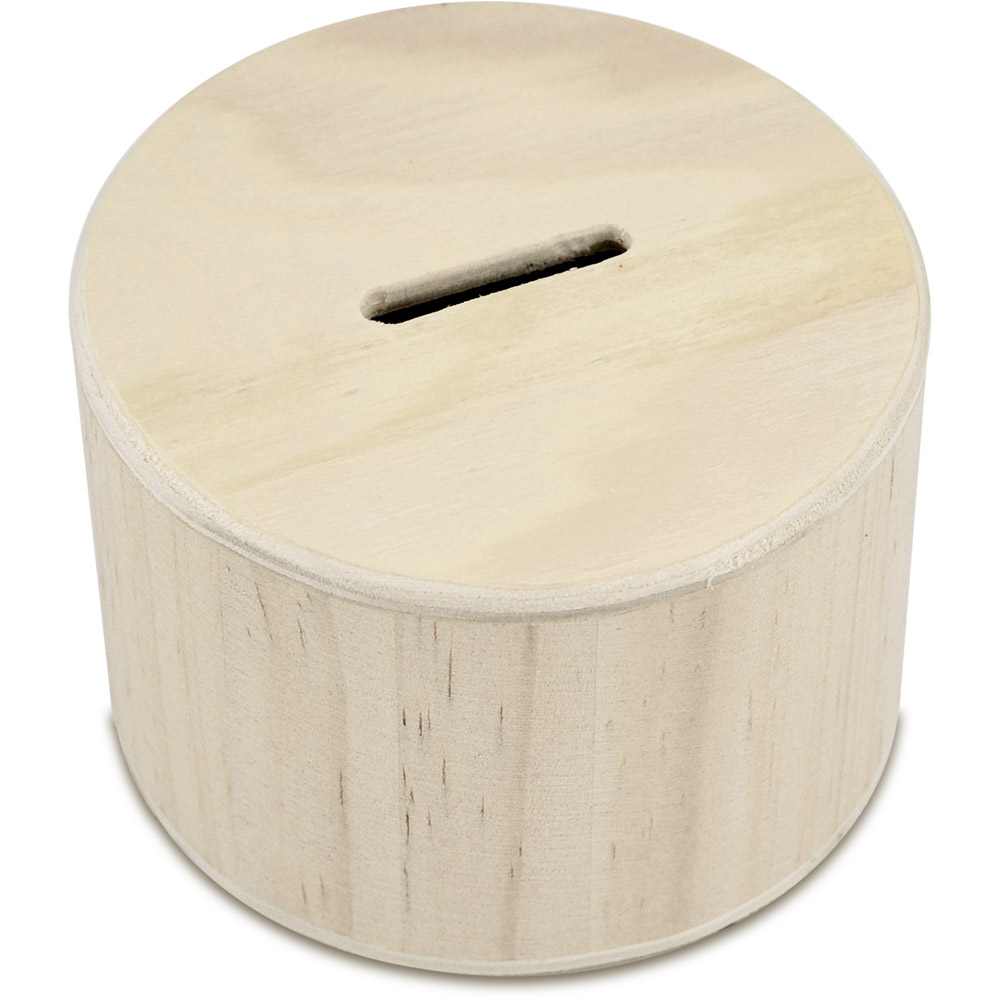 Holz-Spardose -rund-, ø 9 x 6 cm mit 3 Füßen