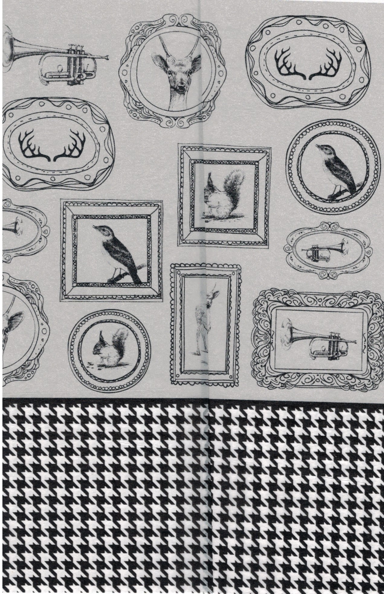 Découpage-Papier, 25x35 cm, 17 g, Motive in Rahmen / Vichy grau, 1 Blatt