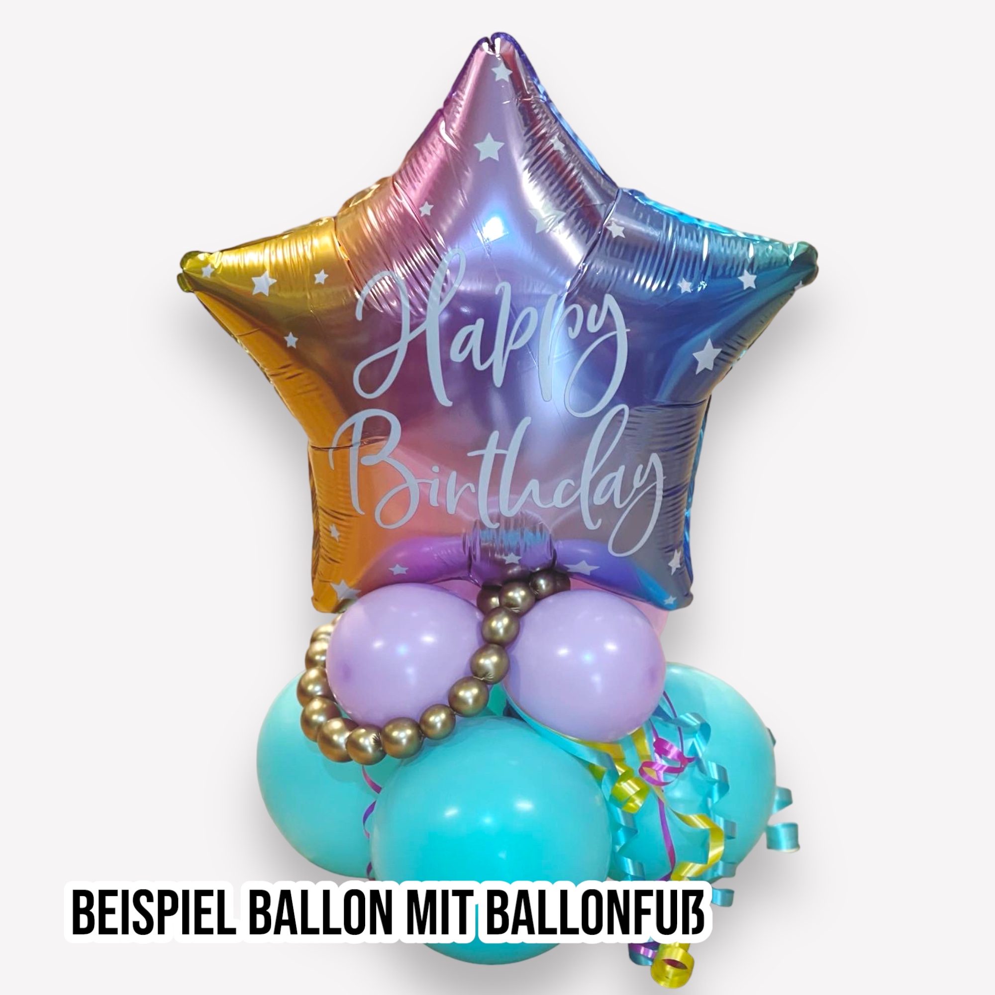 Folienballon Happy Birthday, 40cm, Regenbogen, Stern, 1 Stück