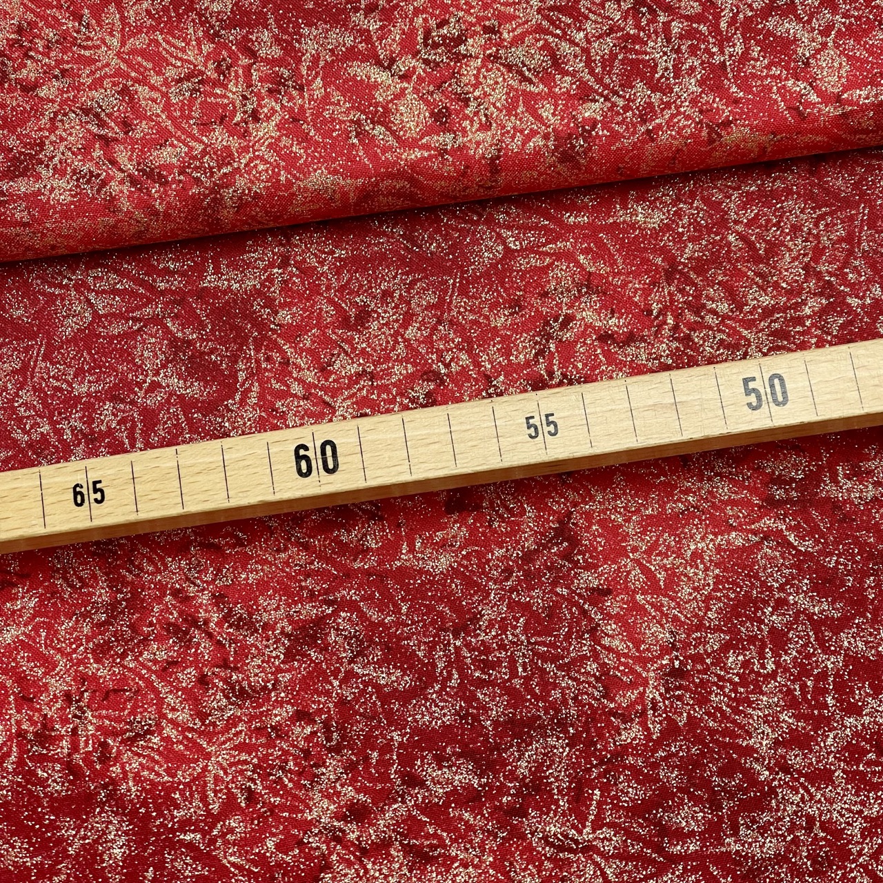 Patchwork Baumwollstoff Glitzer rot/gold - Meterware (10cm)