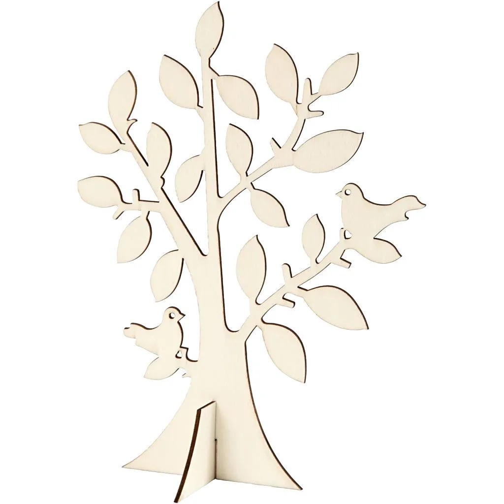 Baum mit Vögeln aus Sperrholz - 24 cm H x 18,4 cm B, 1 Stück