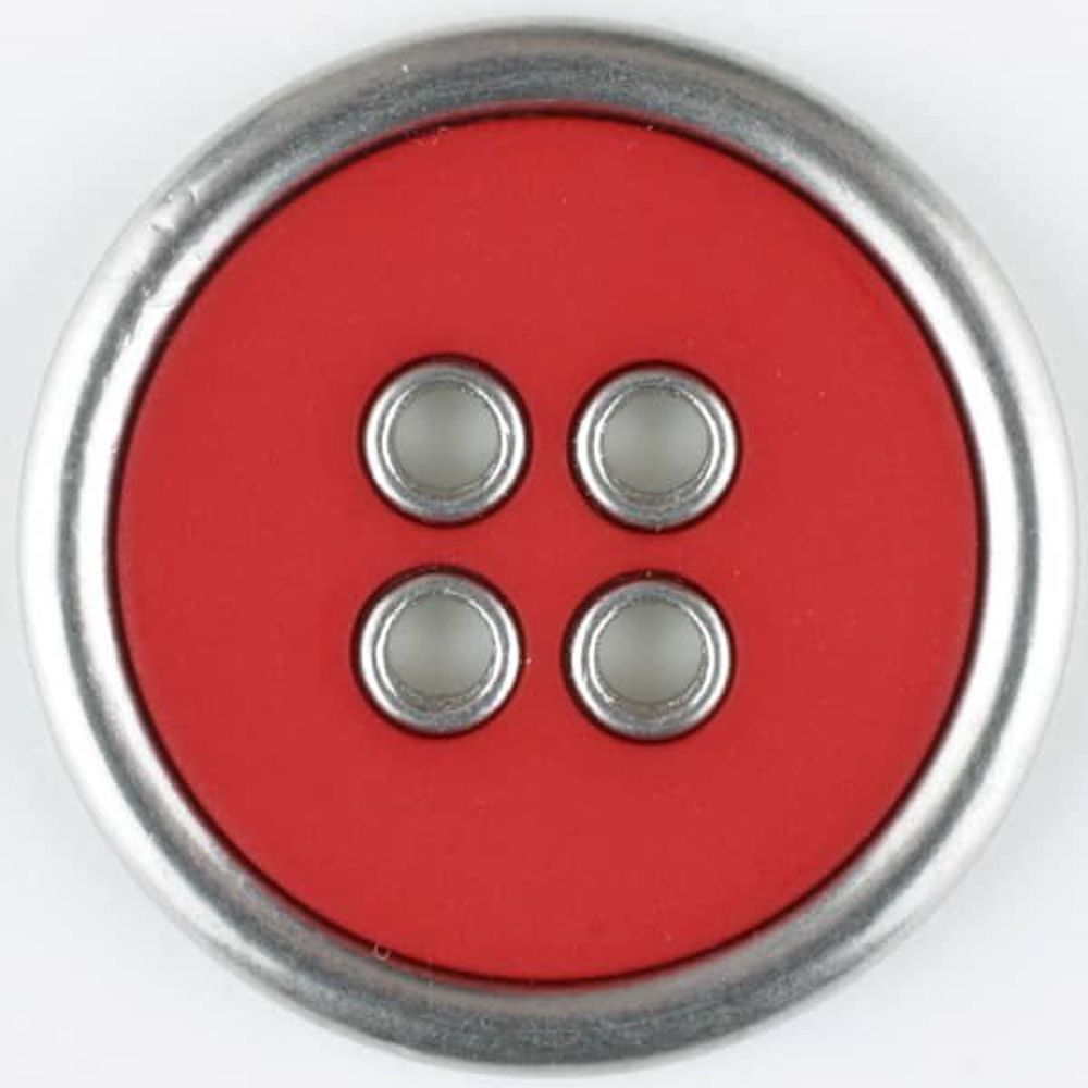 Zweiteiliger Vollmetall-Polyamidknopf mit schmalem silbernem Rand, rund, 4-loch
