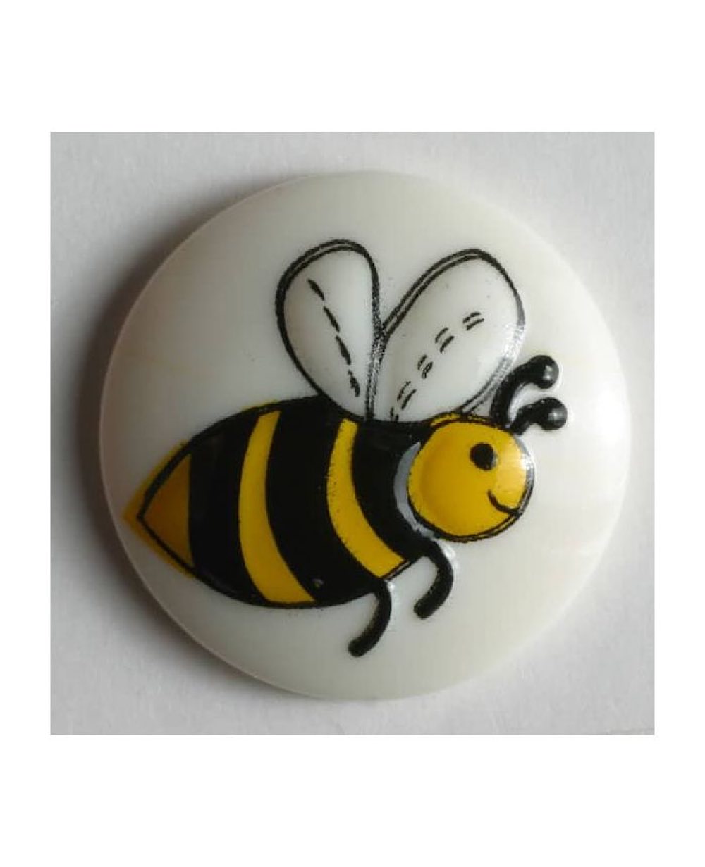 Kinderknopf Knopf mit Öse  Biene  18mm  weiß   1 Stck.