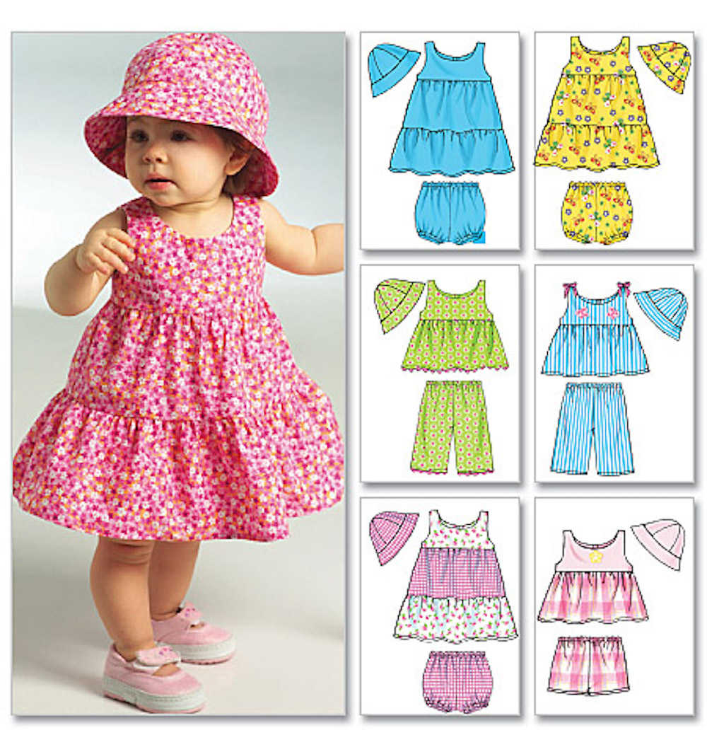 Butterick® Papierschnittmuster Baby Kleid/Hut/Hosen/Top B5017 OSZ(NB-L)(46-76cm Körperhöhe)