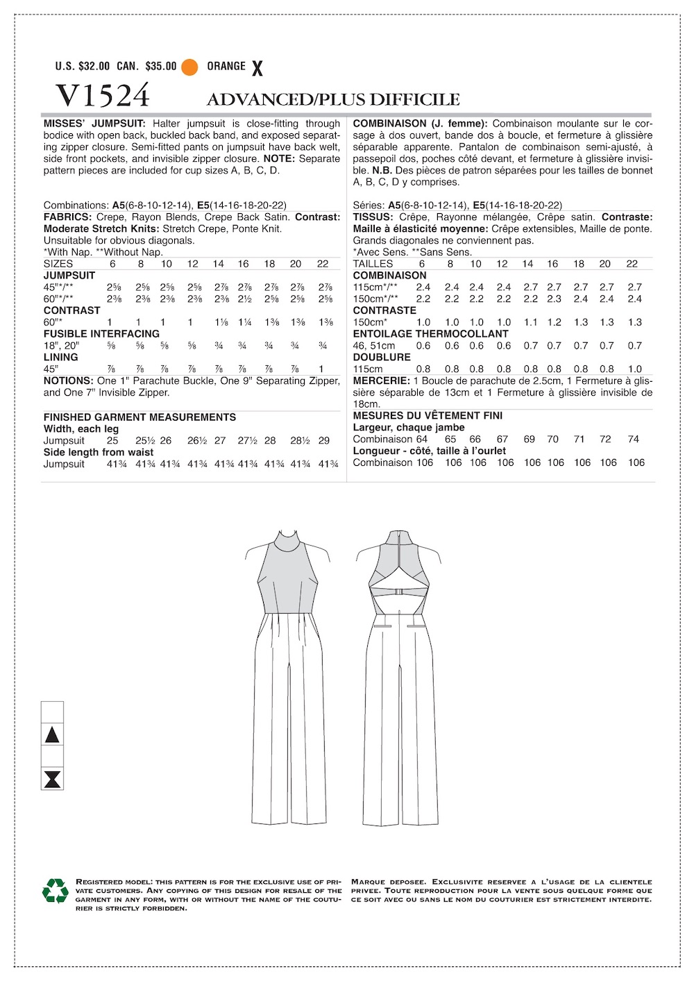 Vogue® Patterns Papierschnittmuster Jumsuit Rebecca Vallance V1524