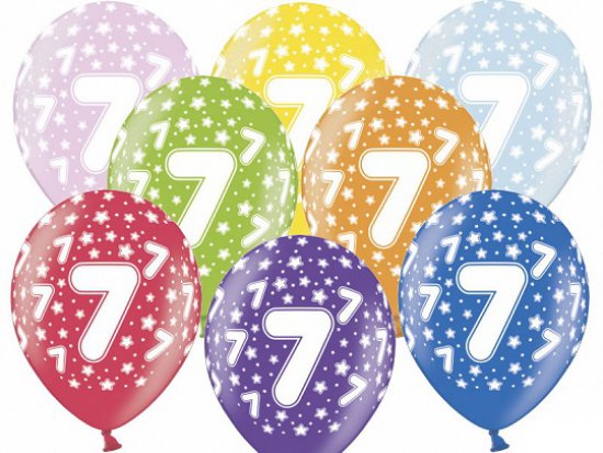 6 Latexballons - Geburtstagszahl 7 bunt - 30cm 