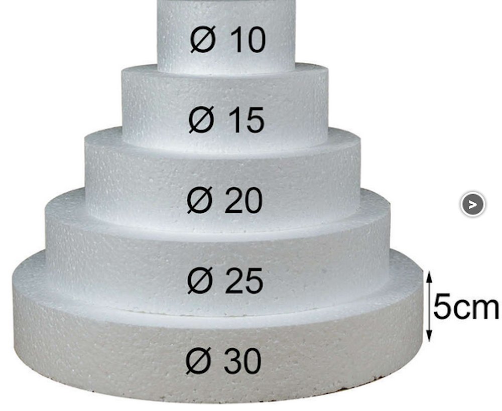 Styroportorte Torte Set fünfstöckig rund  Durchmesser 10cm-30cm; Höhe 5 cm