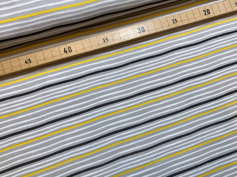 Baumwolljersey - Puffin Stripe - grau/gelb - Meterware (10cm)