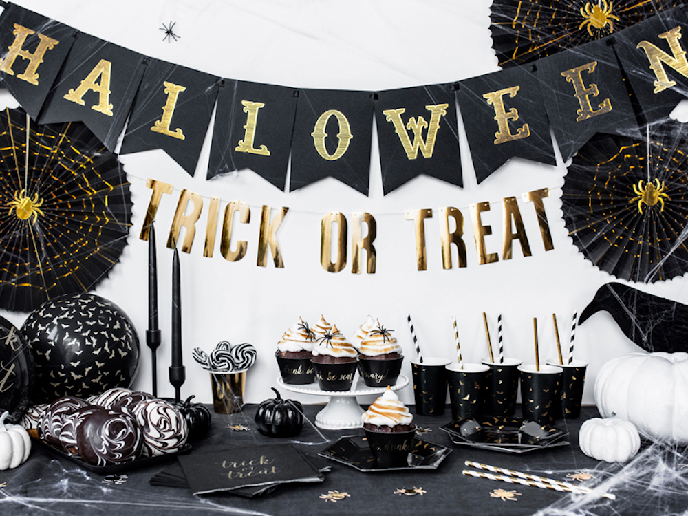 Banner Trick or Treat, gold, 12 x 80 cm