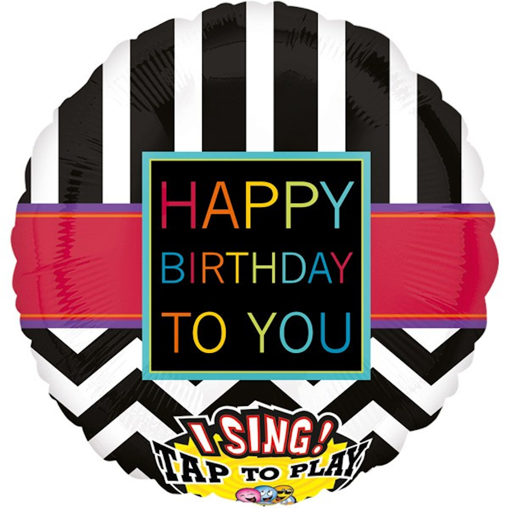 Musikballon - Happy Birthday Streifen - 71cm
