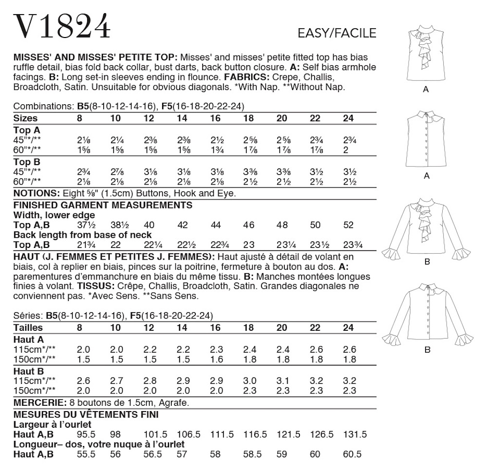 Vogue® Patterns Papierschnittmuster Damen - Oberteil - V1824