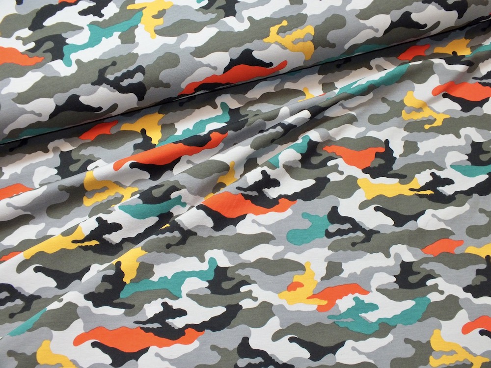 Baumwolljersey - Camouflage bunt grau - Meterware (0,50m)