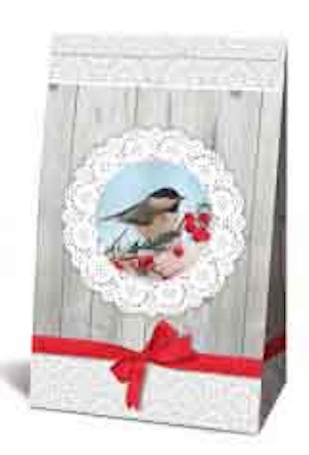 Geschenktüte, Vogel im Winter, 12 x 19 x 6 cm