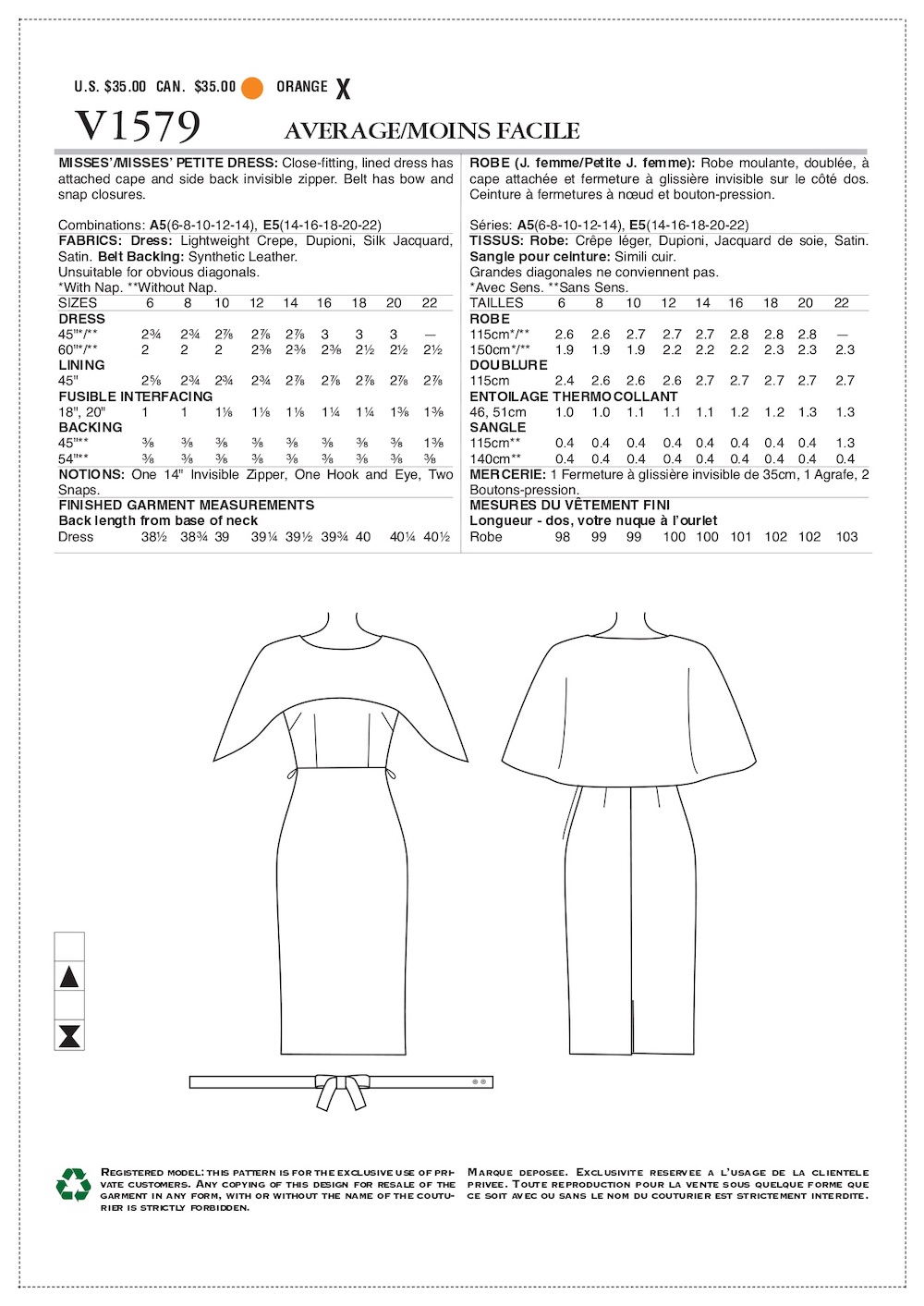 Vogue® Patterns Papierschnittmuster Damen Kleid V1579 (Badgley Mischka)