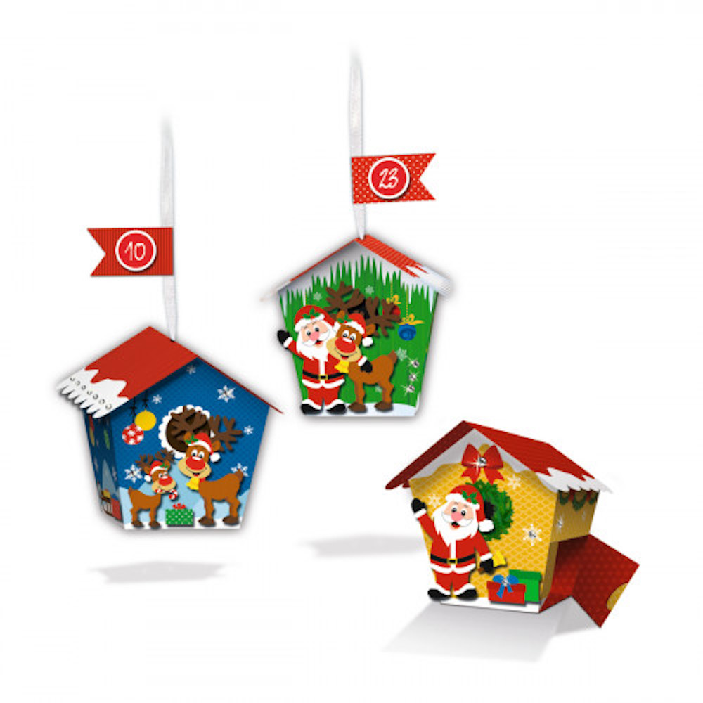 Adventskalender "Weihnachtsmann", 24 Geschenkboxen in Hausform