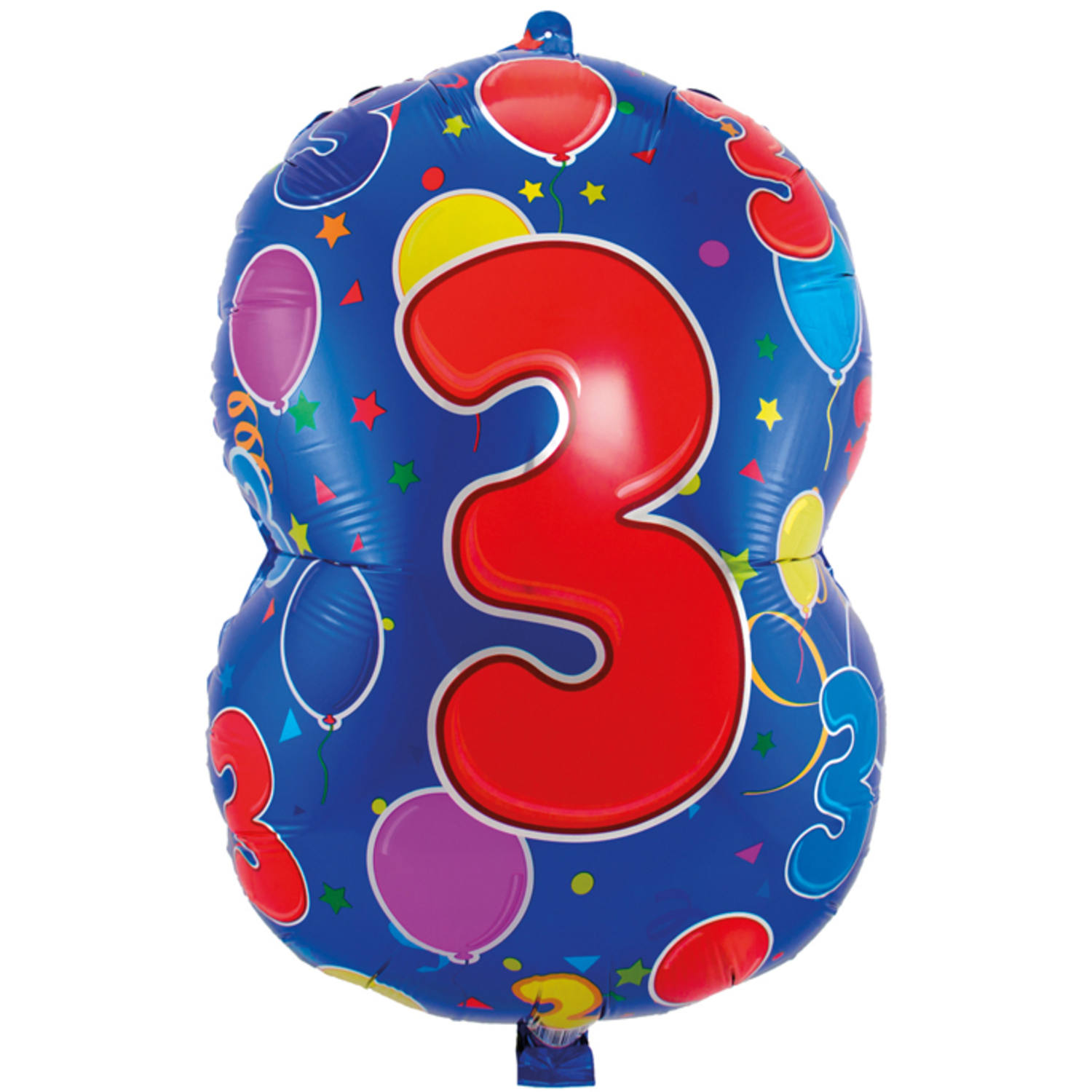 Folienballon  Zahl 3  - rot/blau - 56cm (Unverpackt)