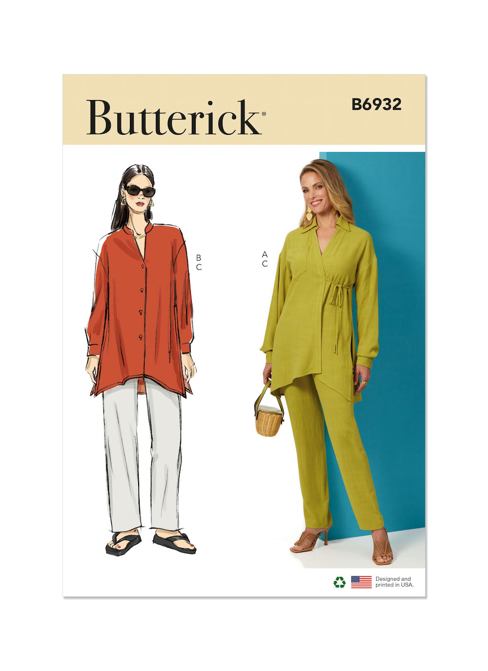 Butterick® Papierschnittmuster Bluse/Wickelshirt/Hosen Damen B6932