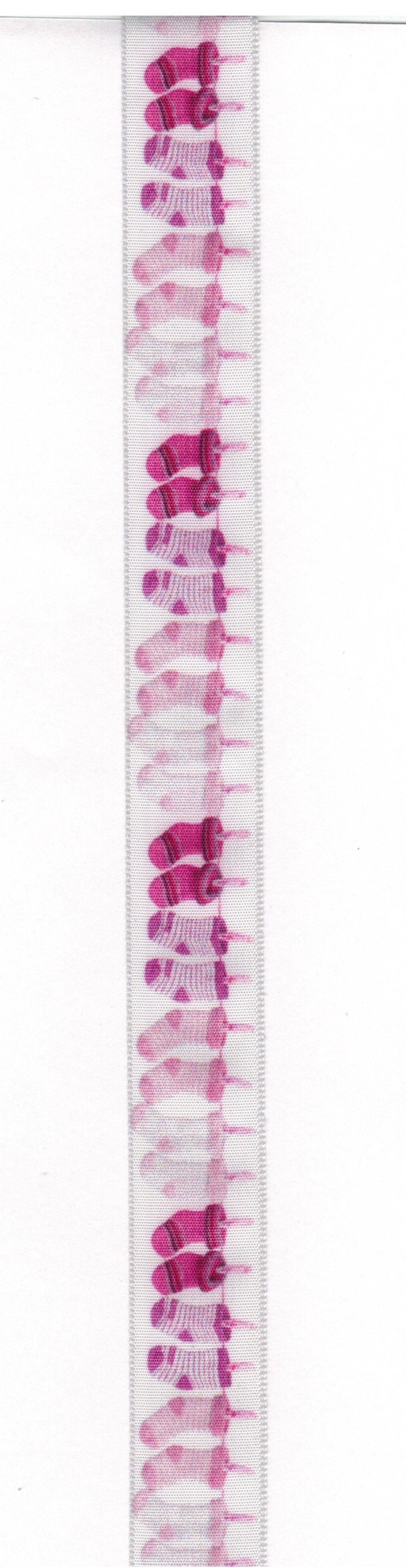 Geschenkband, 2,5 cm breit, rosa Söckchen auf der Leine