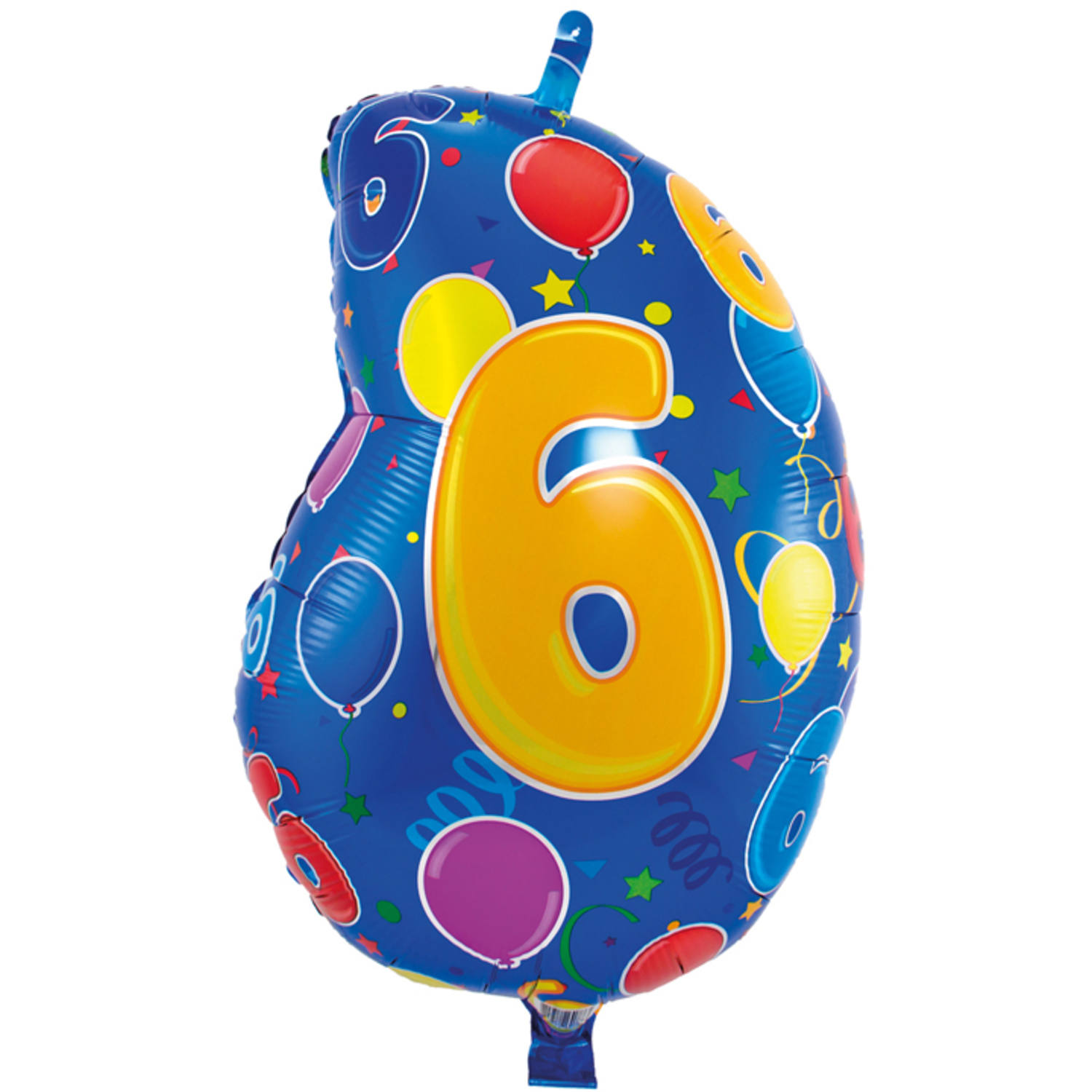 Folienballon  Zahl 6  - gelb/blau - 56cm (Unverpackt)