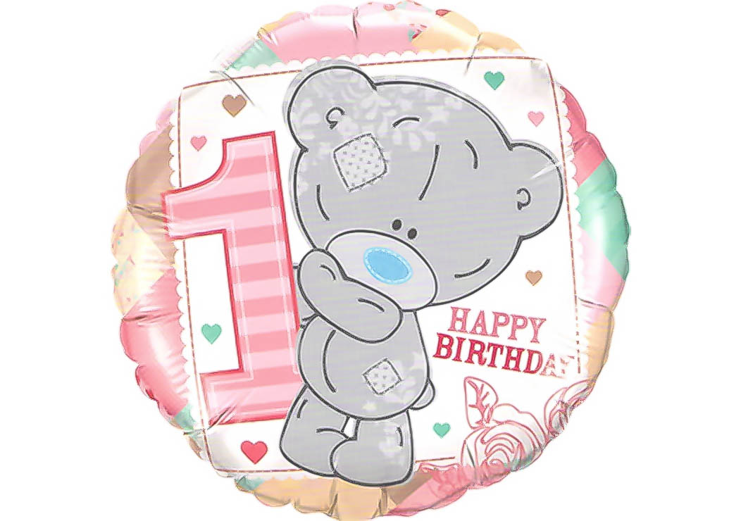 Folienballon rund - Zahl 1 Teddybär rosa - 46cm