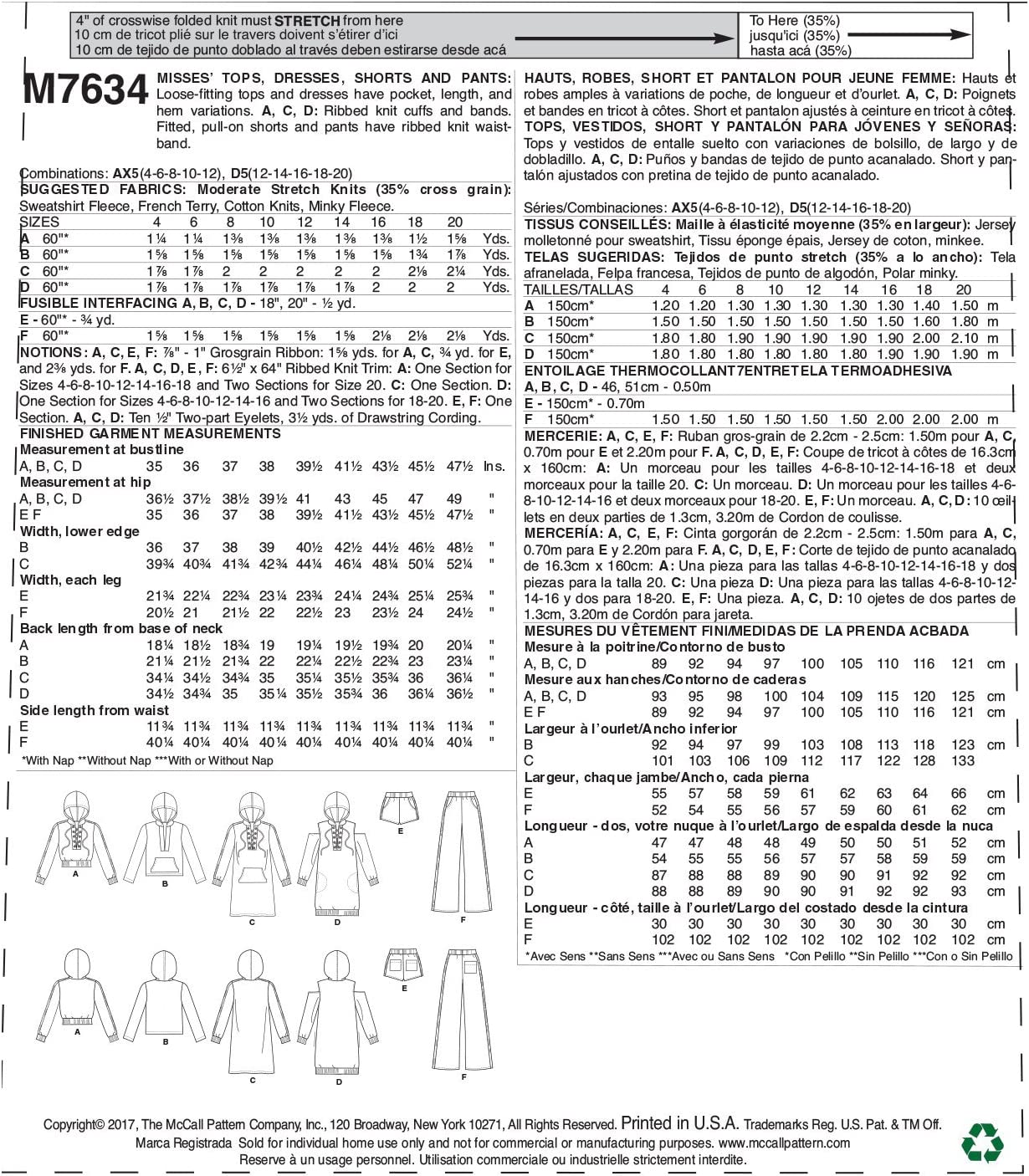 McCall's® Papierschnittmuster Pullover & Hosen Damen M7634