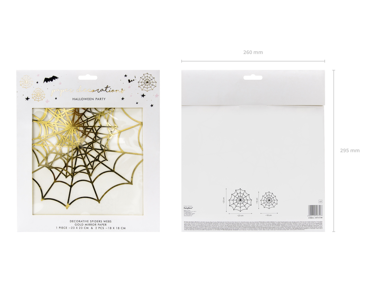 Papierdekoration - Spinnennetze, gold, 18-23cm, 3 Stück
