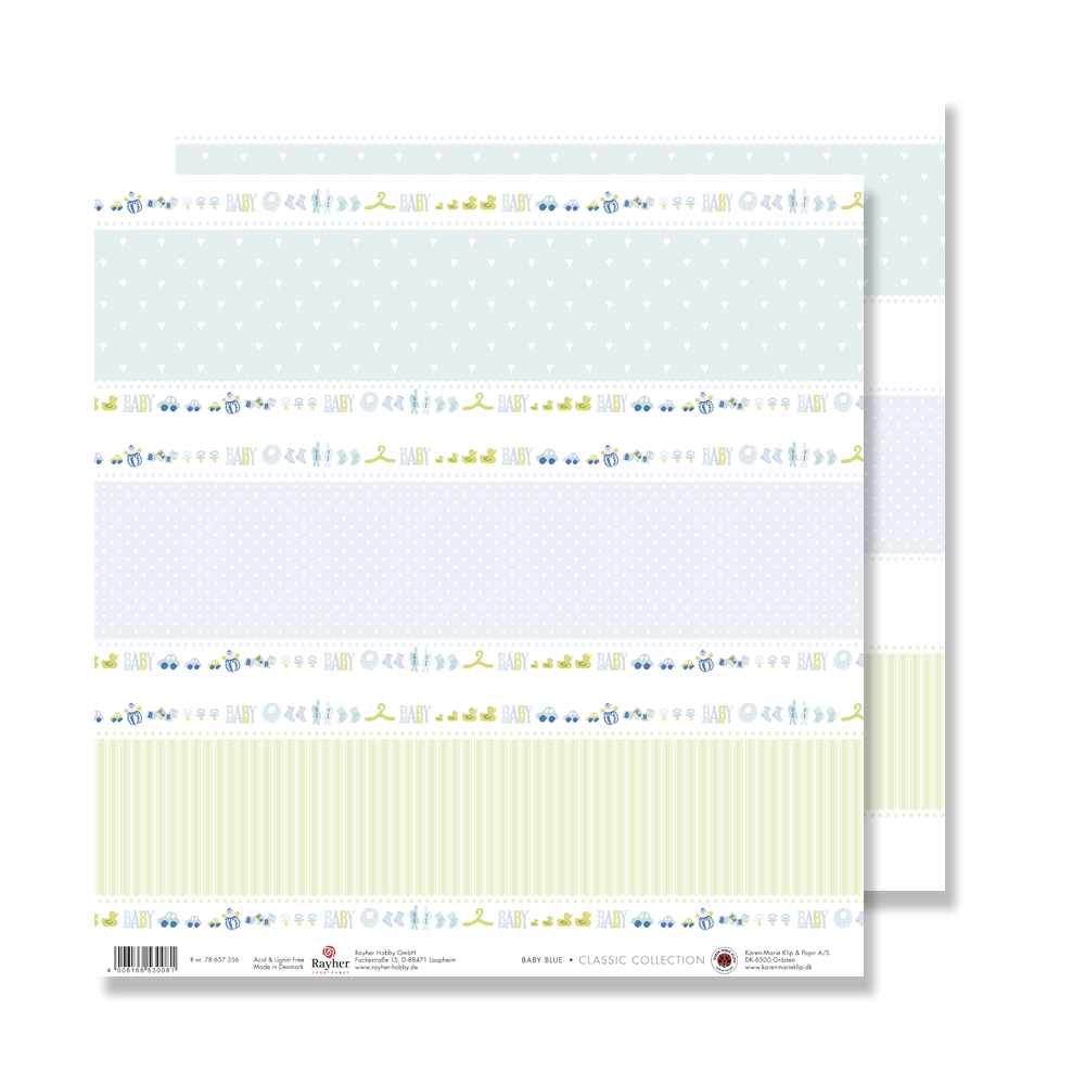 Scrapbook-Papier doppelseitig, 30,5 x 30,5 cm, Streifen Baby hellblau, 1 Bogen