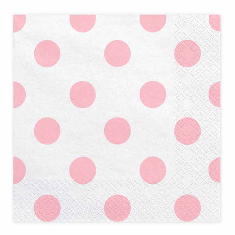 Servietten - weiß mit rosa Punkten - 33x33cm - 20 Stück