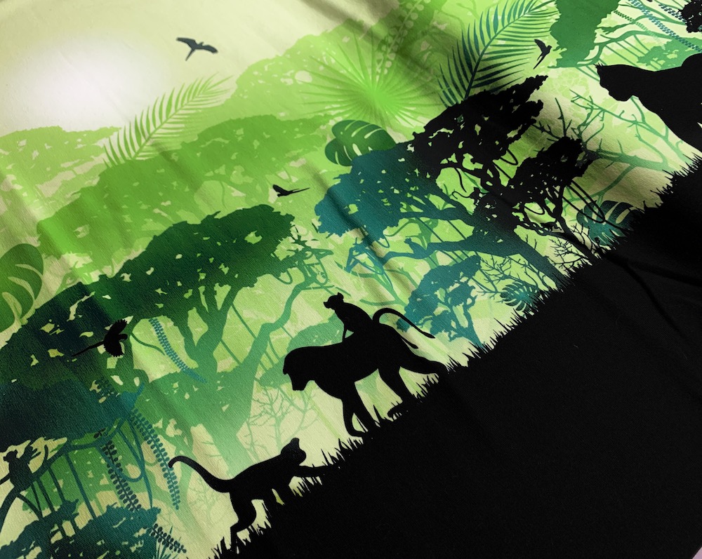 Jersey - Panel Wild Shadows by lycklig design - Affen im Dschungel - Meterware (10cm)