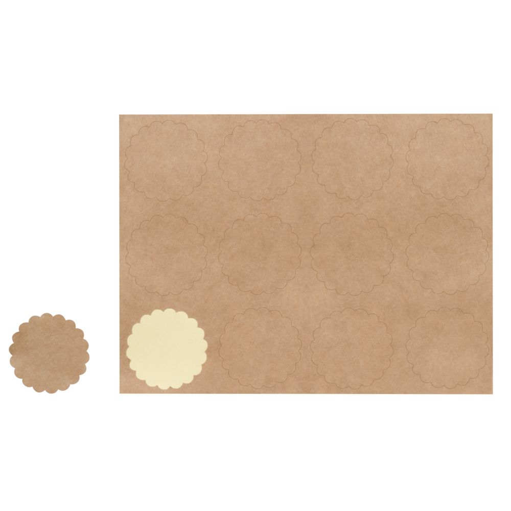 Blanko-Sticker rund mit Wellenrand 3,5cm ø, 12 Stück