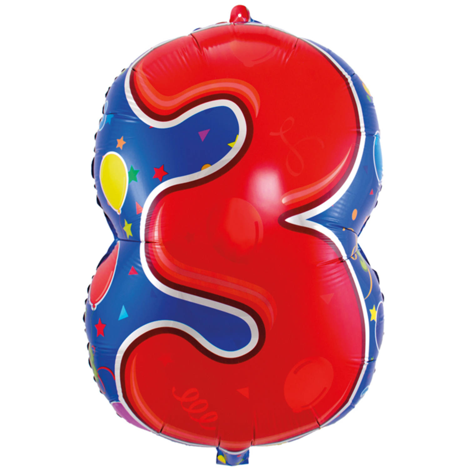 Folienballon  Zahl 3  - rot/blau - 56cm (Unverpackt)
