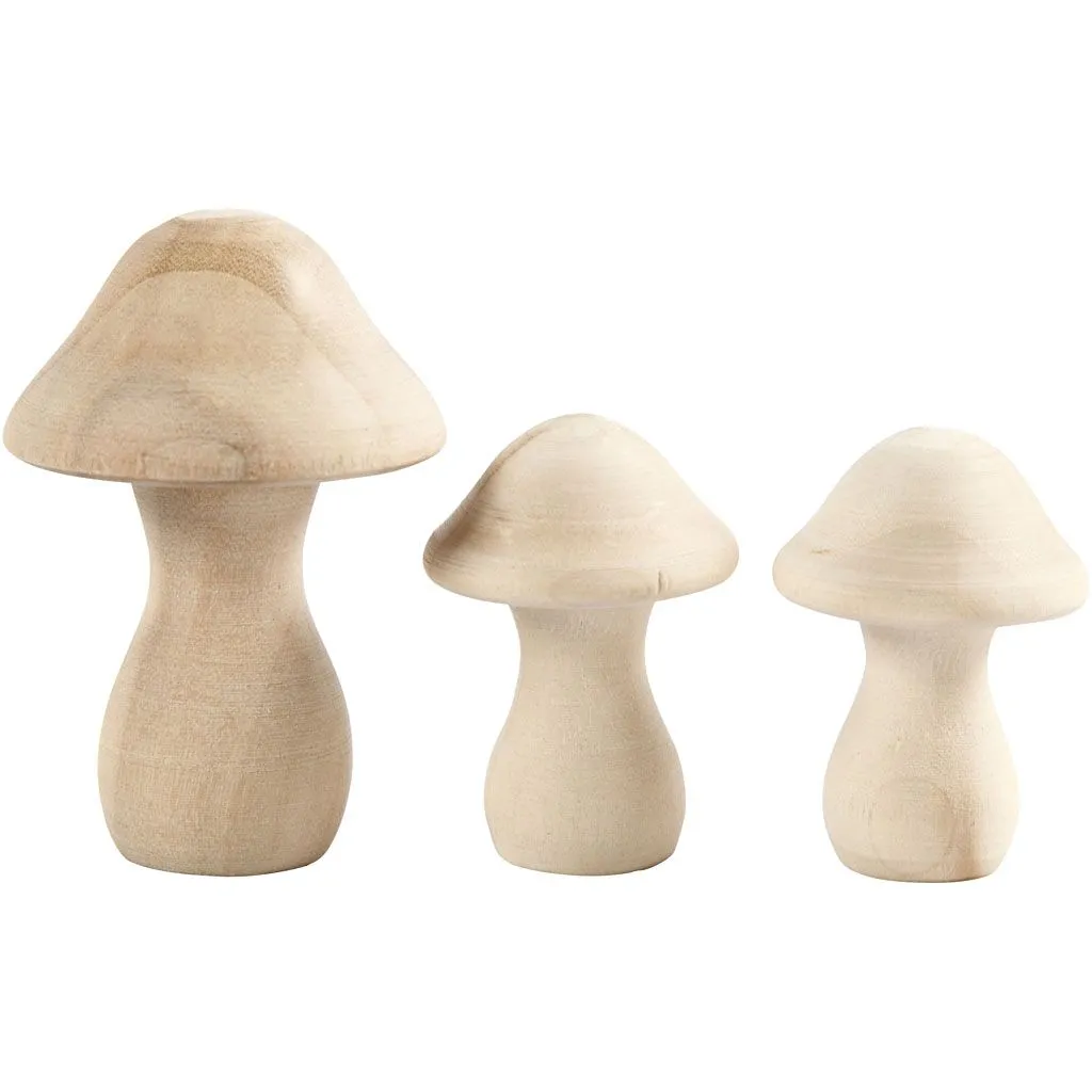 Holz Pilze, D 3,3+4,5 cm, Größe 4,5+6,5 cm, 3 Stk/ 1 Pckg.